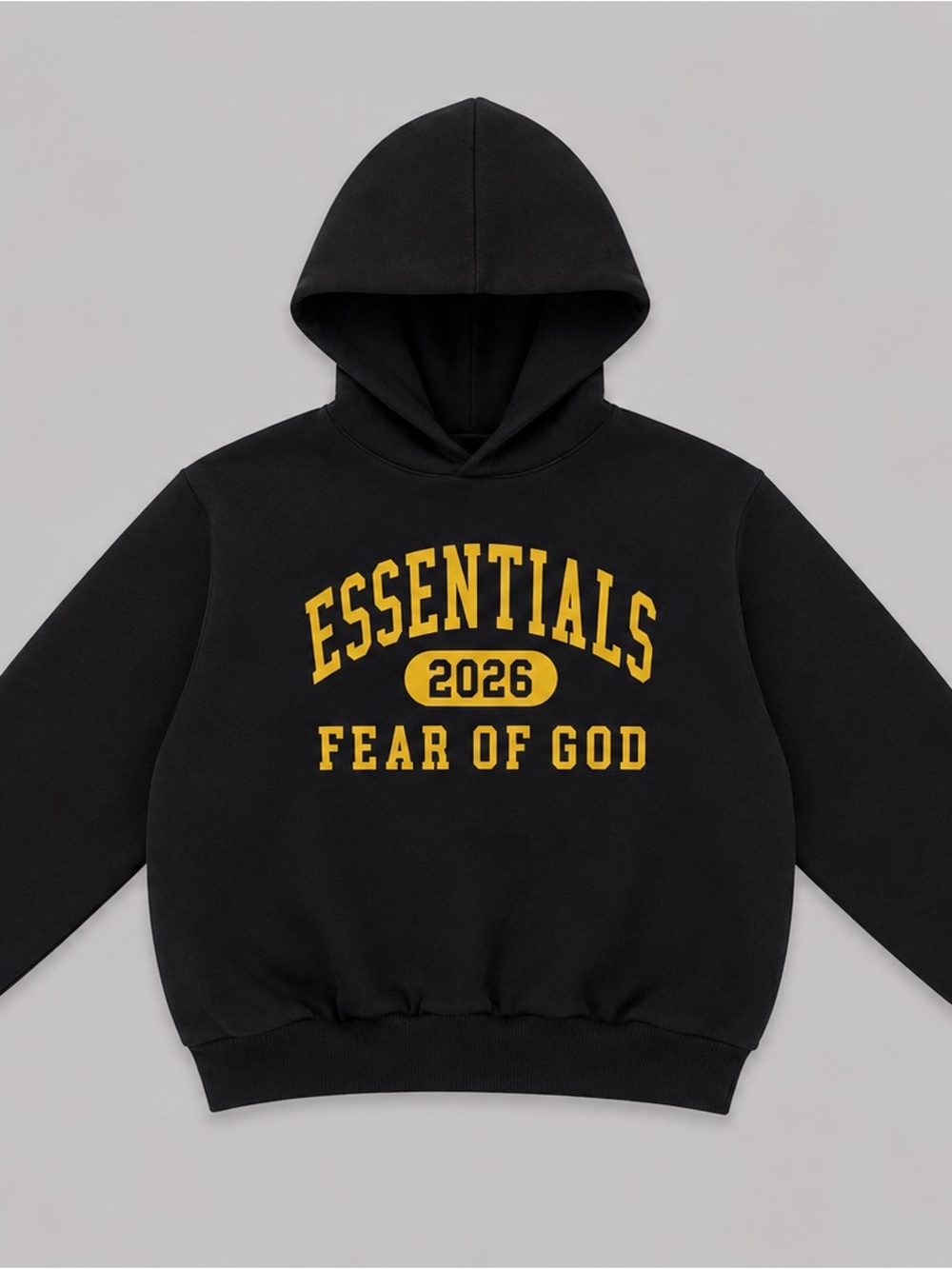 Fear of God Kids Vintage Black Hoodie with Yellow ESSENTIALS 2026 Logo